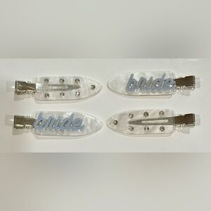 Bride Blue & White Pearlescent Rhinestones Hair Clips Wedding Bride To Be Shower